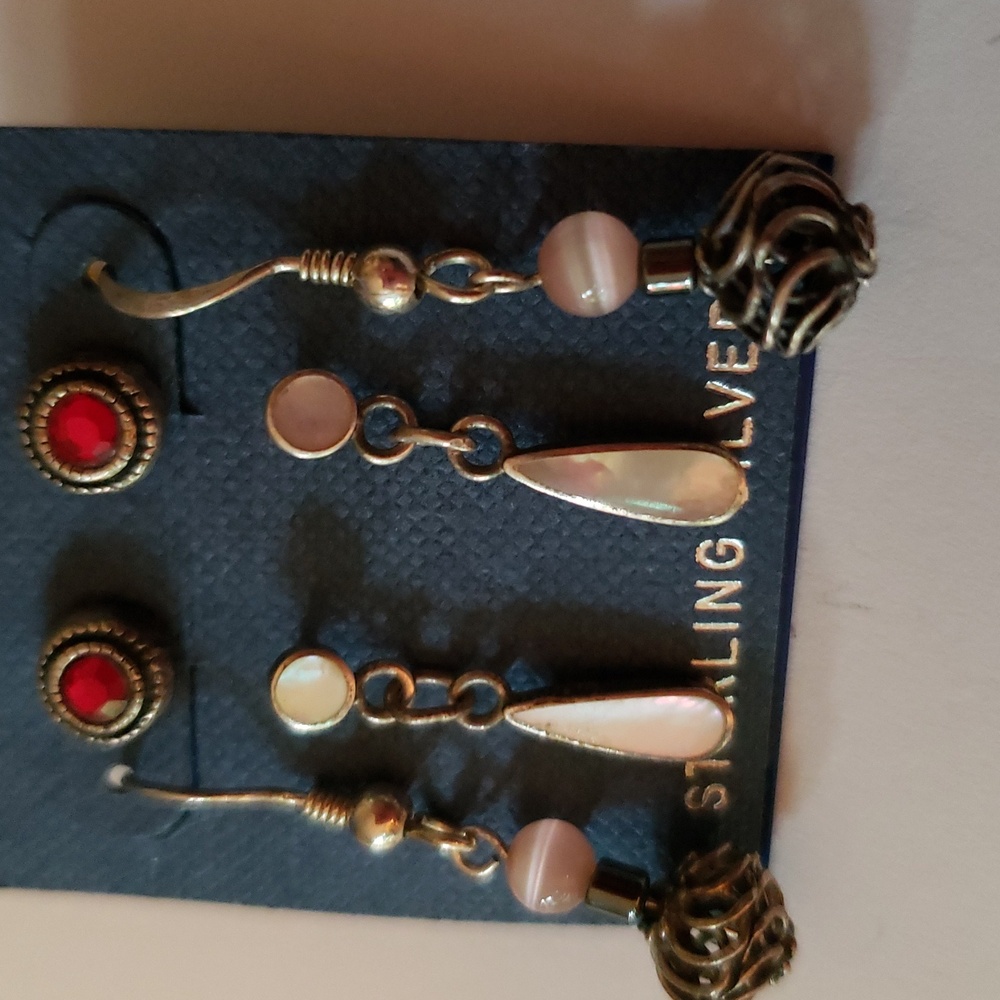 3 pairs of earrings Sterling silver with pink, white and red NWOT - Picture 9 of 10